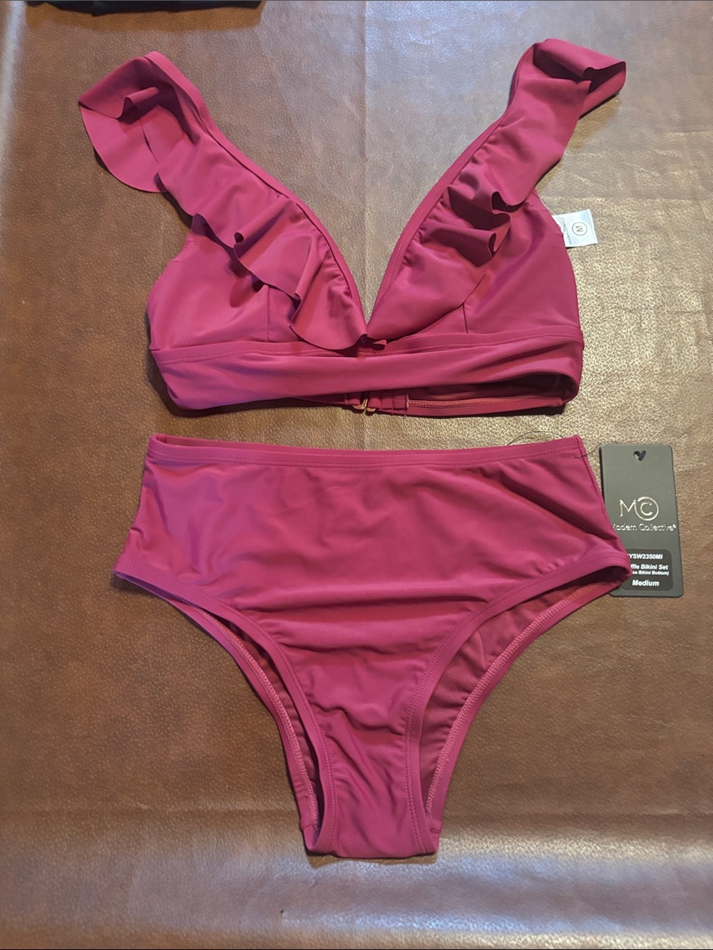 Magenta Ruffle V-Neck Bikini Set